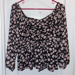 American Eagle Peplum Floral Babydoll Top